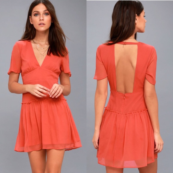 coral backless dress